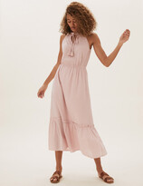 Thumbnail for your product : Marks and Spencer Pure Cotton Tie Neck Midaxi Waisted Dress