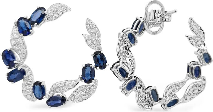 HYT Jewelry 18K white gold sapphire and diamond hoop earrings