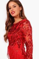Thumbnail for your product : boohoo Petite Long Sleeve Sequin Tassel Dress