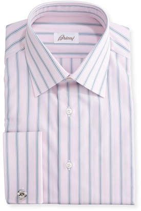 Brioni Wide-Stripe Dress Shirt, Pink/Gray