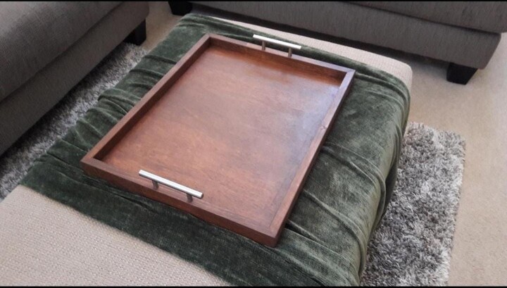 21"x17" Wood Tray With Handles | Serving Tray, Ottoman Artisanal Decorative Coffee Table Large Custom