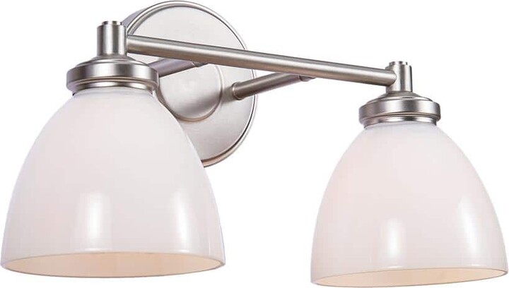 Aspen Creative Corporation 15 in. 2-Light Brushed Nickel Vanity Light with White Glass Shade