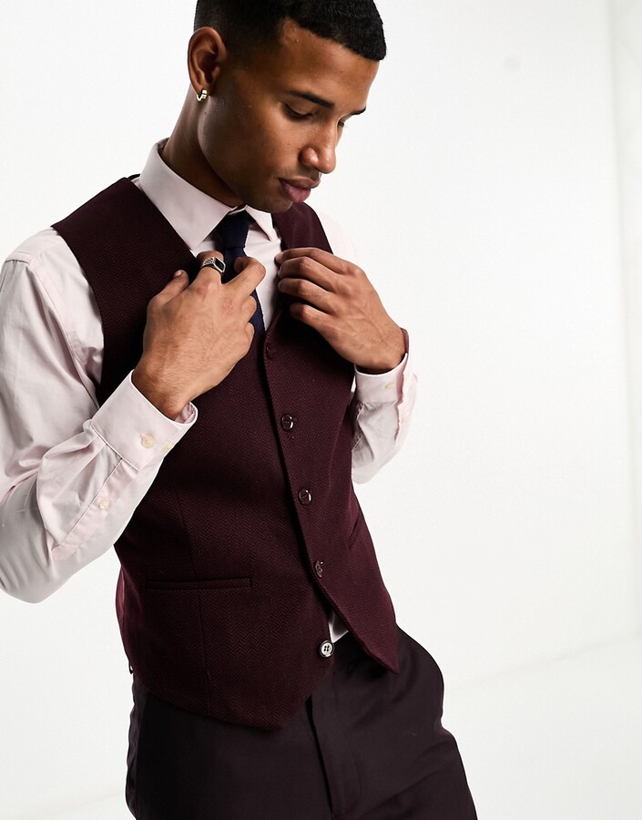 Burgundy Tuxedo Vest Mens Satin with Bow Tie or Tie - Wedding | Perfect Tux