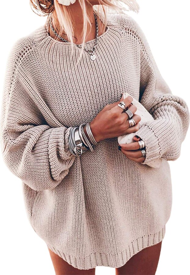 Vamtac Oversized Cable Knit Sweaters Long Sleeve Loose Casual Pullover  Sweater Solid Vintage Unisex Crewneck Knitted Tops