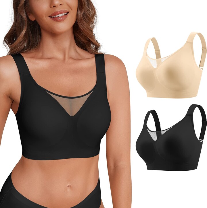 Angxiwan Front Fastening Bras for Women UK Plus Size Wireless Bras Wide  Strap Lace Bralettes Ladies Bras Non Wired Comfort Minimiser Bra for Large  Breasts : : Fashion