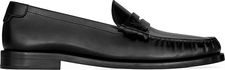 Saint Laurent Women's Le Loafers Penny Slippers in Glazed Leather - Black - Size 5