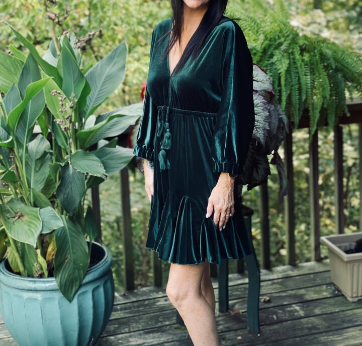 dear lover Long Sleeve Velvet Dress In Green