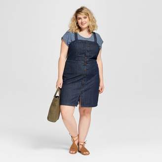 Universal Thread Women's Plus Size Button Front Apron Denim Dress