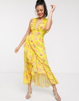 Thumbnail for your product : Dark Pink plunge front maxi dress with frill in floral print