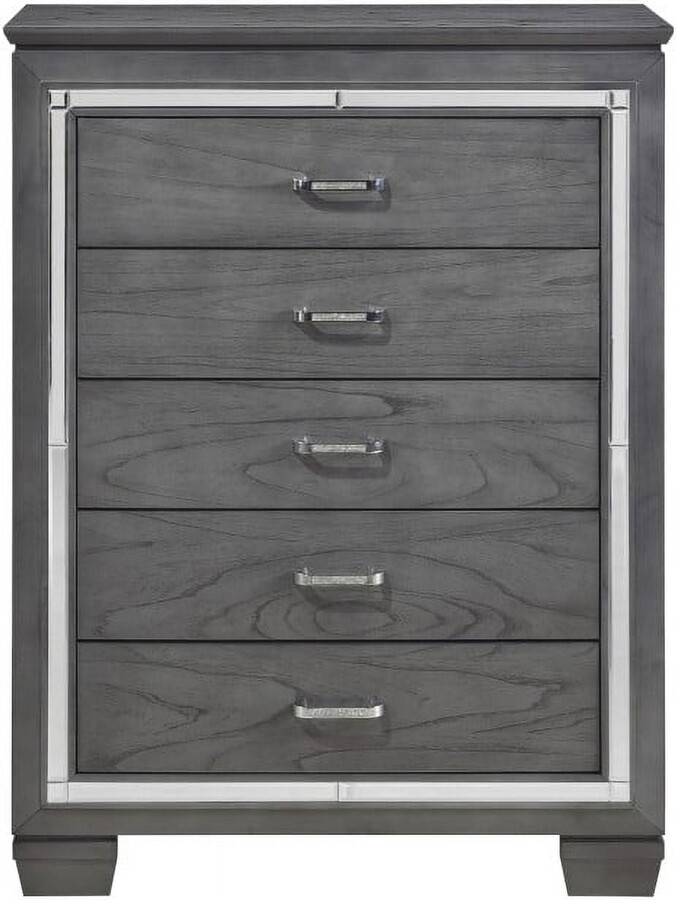 Allura Collection Chest with Beveled Mirror Accent and Crystal-Enhanced Hardware in Gray Finish