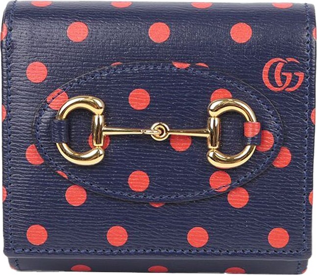 Gucci Blue Calfskin Horsebit Polka Dot Wallet (Authentic Pre-Loved)