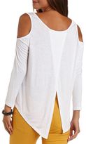 Thumbnail for your product : Charlotte Russe Long Sleeve Slit-Back Cold Shoulder Top
