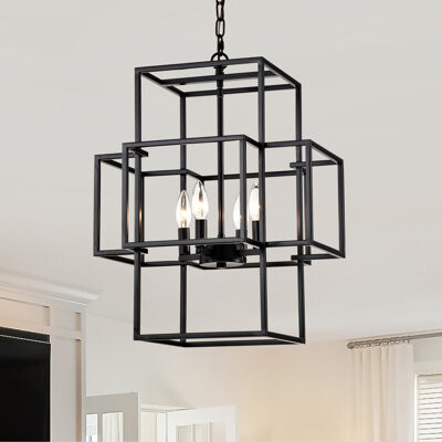 17 Stories 4-Light Metal Lantern Tiered Pendant Hanging Light Fixtures Industrial Farmhouse Adjustable Height Chandeliers for Dining Room Hallway Foyer Entrywa