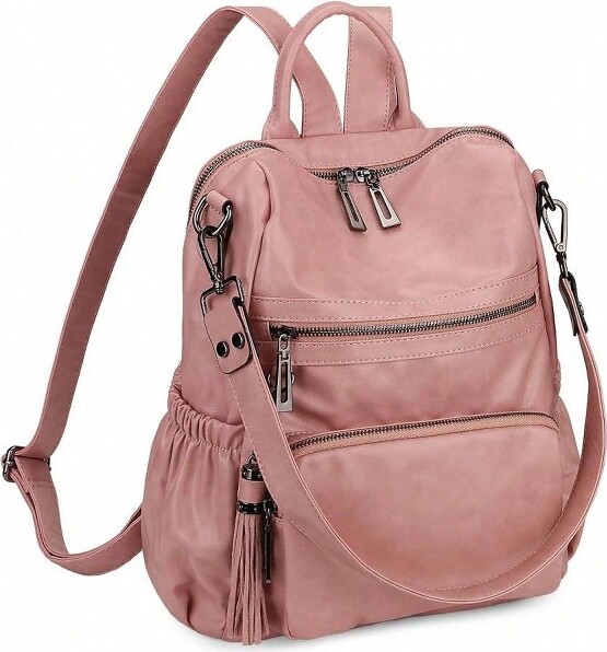LOVELAY CREATIONS Tassel-AdornedConvertibleBackpack:WomensVeganLeatherPurseforTravel&Fashion,ShoulderBagpinkStandard