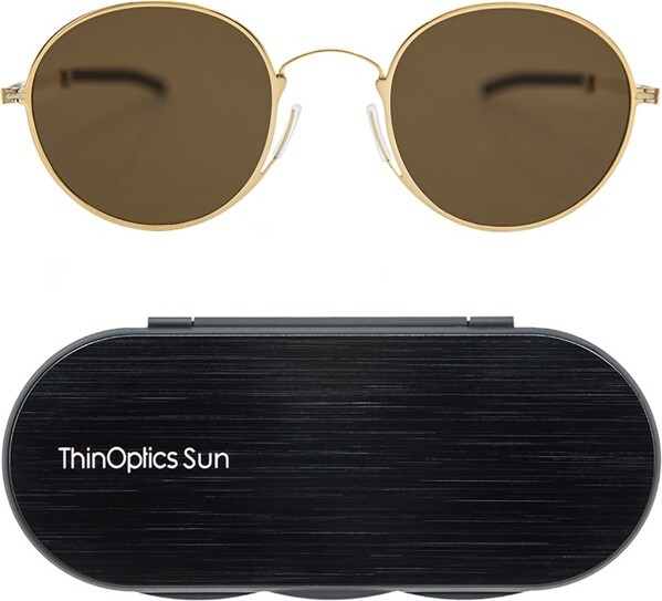 ThinOpticsPaloAltoRoundSunglasseswithAluminumCase-Gold/Brown