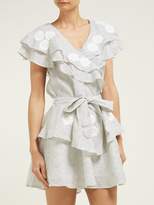Thumbnail for your product : Innika Choo Ruffled Floral-embroidered Linen Mini Dress - Womens - Grey