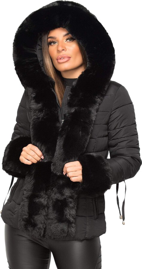 RISISSIDA Women Faux Leather Fur-lined Jacket with Hood and Fur Collar  Winter Fashion,Thicken Thermal Heavy Overcoat Belted : : Clothing