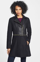 Thumbnail for your product : GUESS Asymmetrical Faux Leather & Wool Blend Coat (Online Only)