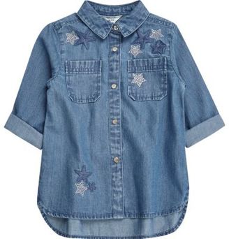 River Island Mini girls blue embellished star denim shirt