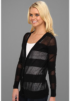 Thumbnail for your product : Halston Long Sleeve Deep V Striped Button Down Cardigan