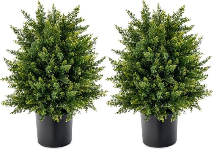 22 in. Artificial Cedar Topiary Ball Tree 2-Pack Faux Shrub Bush Trees Plants for Decor