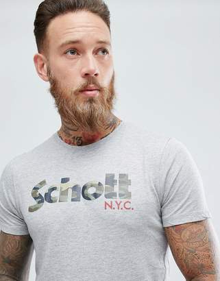 Schott Camo Logo T-Shirt Slim Fit In Grey Marl