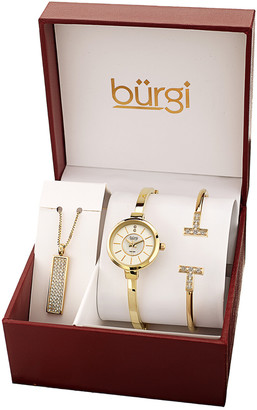 Burgi Women's Alloy Diamond Watch, Bangle, & Necklace Set