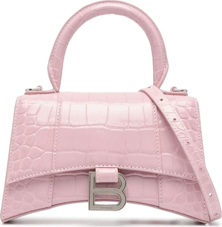 Hourglass XS Bag in Pink Crocodile Embossed Leather