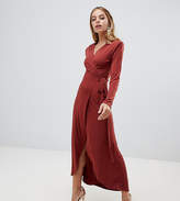 Thumbnail for your product : John Zack Petite tie waist wrap front maxi dress in rust