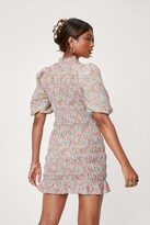 Thumbnail for your product : Nasty Gal Womens Floral Print Puff Sleeve Shirred Mini Dress