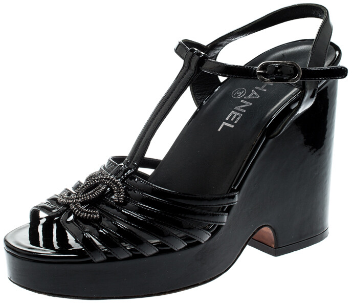 black patent platform sandals