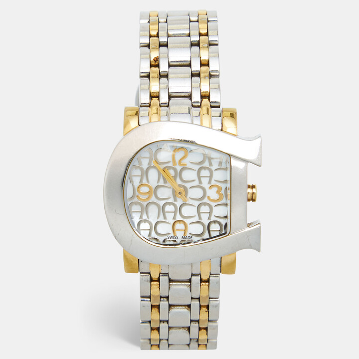 Aigner White Mother of Pearl Gold Plated Stainless Steel Diamonds Genua Due  A31600 Women's Wristwatch 31 mm - ShopStyle Watches
