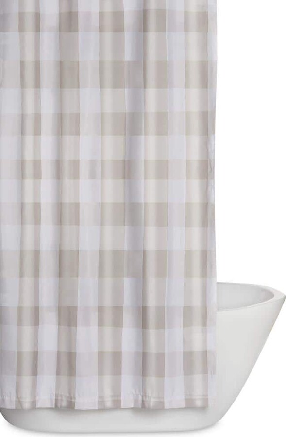 Truly Soft Everyday Buffalo Plaid 72 in. Khaki and White Shower Curtain