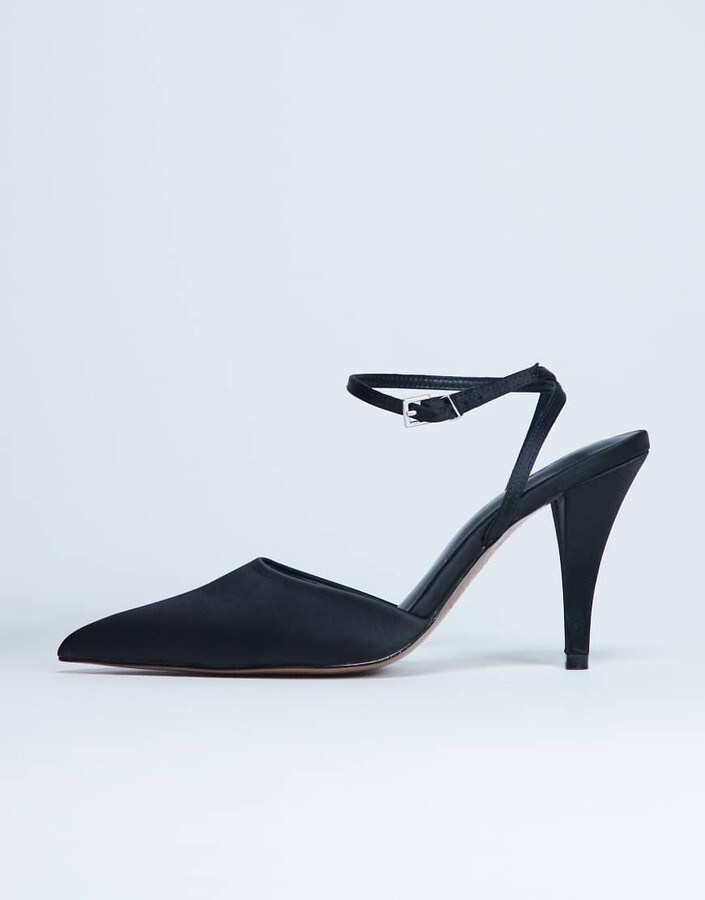 Topshop Demi cone heel pumps with tie in black
