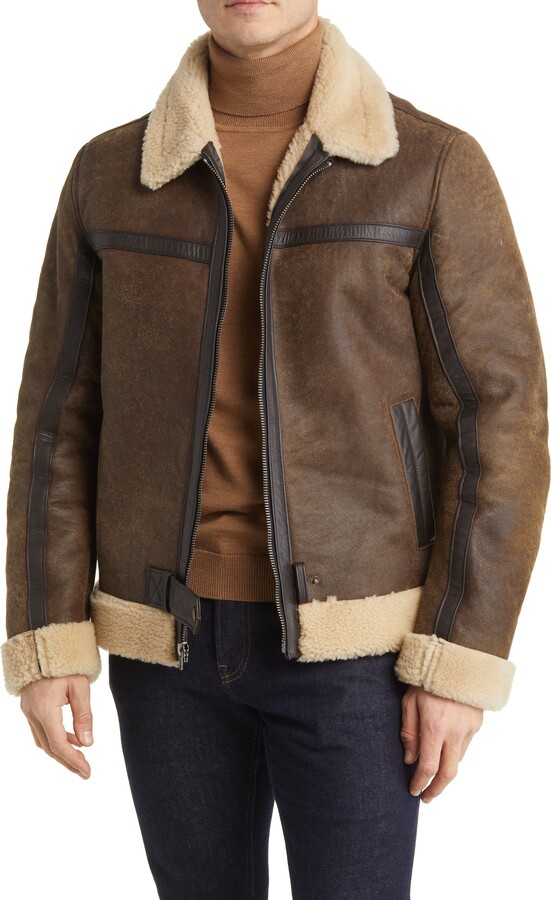 Leather Jacket with Genuine Shearling Trim
