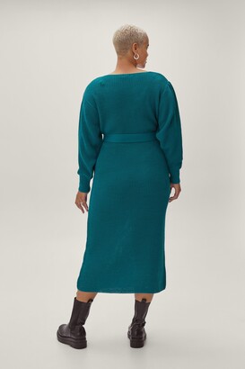 Nasty Gal Womens Plus Size Belted Knitted Midi Dress - Green - 20