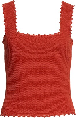Rebecca Taylor Crochet Trim Cotton Knit Tank Top