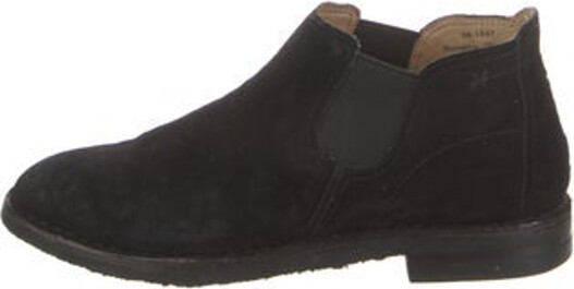 Trask Suede Ankle Chelsea Boots Black Semi-Pointed Toes Exposed Zip Closure at Sides