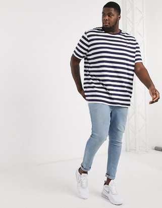 Polo Ralph Lauren Big & Tall stripe player logo t-shirt in navy/white