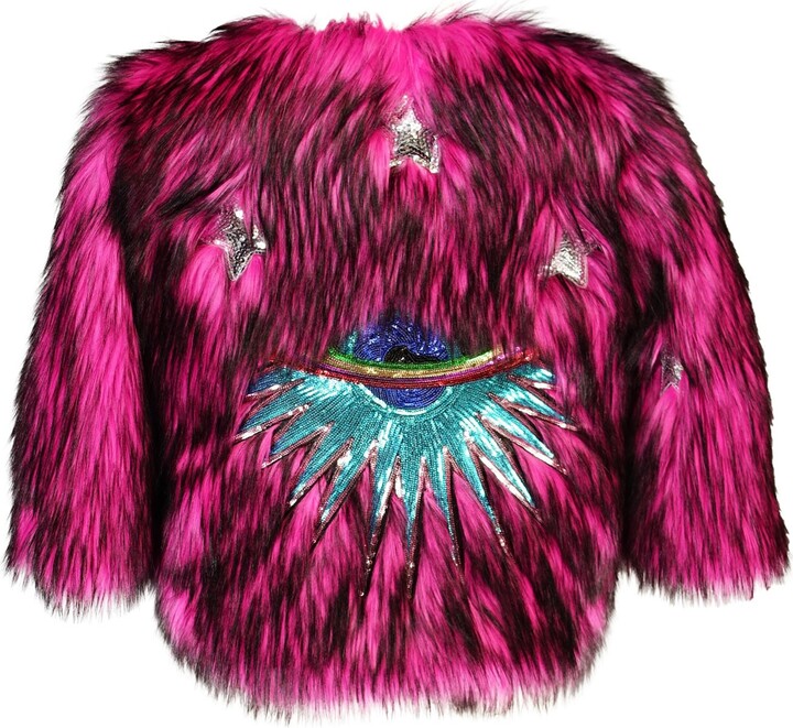 Jennafer Grace Pink / Black Planet Queen Faux Fur Jacket - Monster Pink