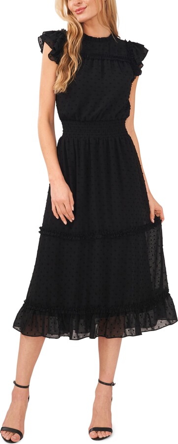 CeCe Clip Dot Flutter Sleeve Midi Dress