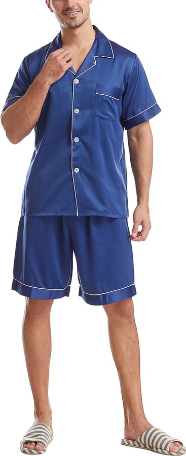 RAFYZY Men's 3-Pcs Pajamas Set Cotton Button Down Sleepwear Short