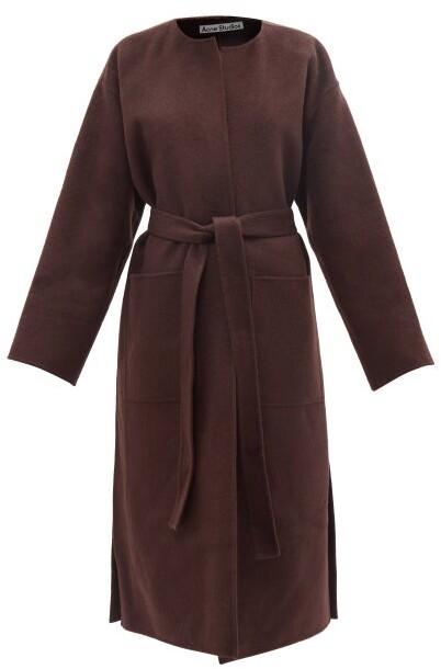 wool collarless coat