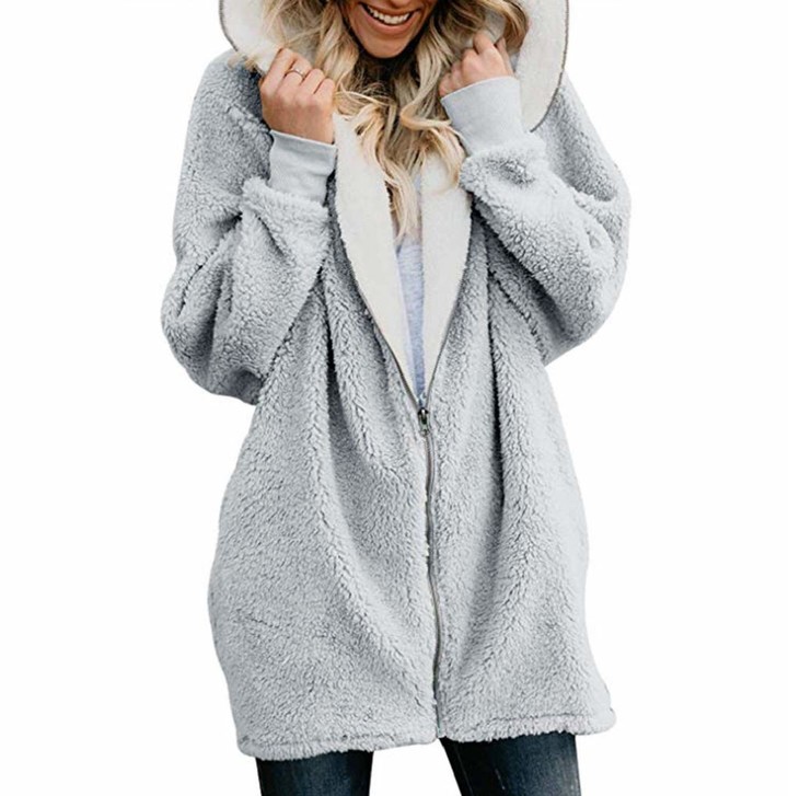 womens grey coats with fur hood