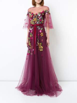 Marchesa Notte floral appliqué tulle gown