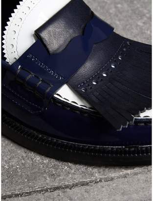 Burberry Tri-tone Kiltie Fringe Leather Loafers