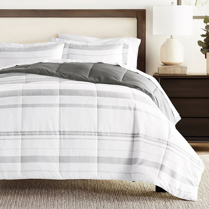 Home Collection Stitched Stripe All Season Down-Alternative Reversible Comforter Set