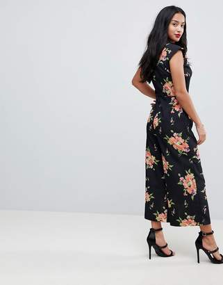 ASOS Petite Jumpsuit With High Neck And Wide Leg In Floral Print