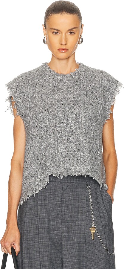 R 13 Boyfriend Cable Sweater Vest in Light Grey