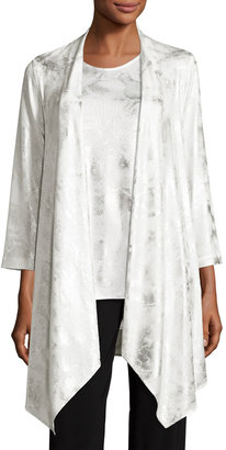Caroline Rose Silver Cloud Drape-Knit Cardigan, White/Silver, Plus Size